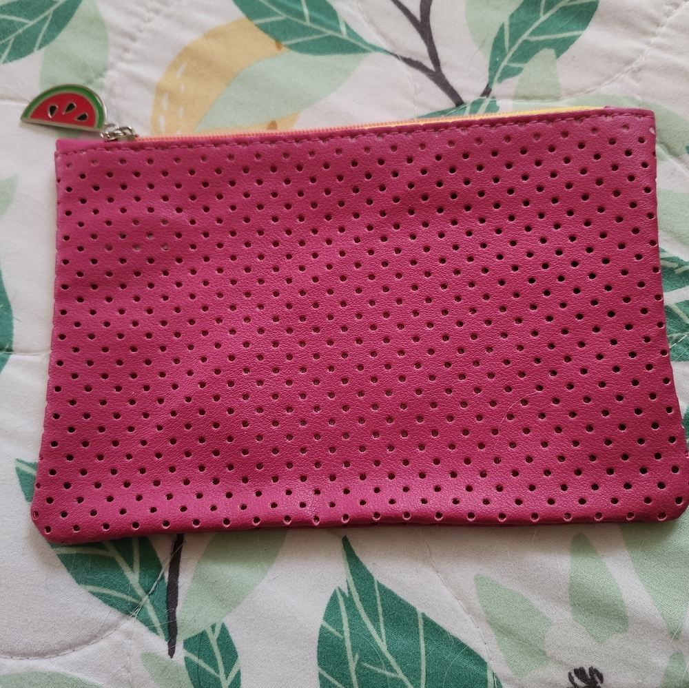 Ipsy Pink Cosmetic Bag with Textured Polka Dot Design